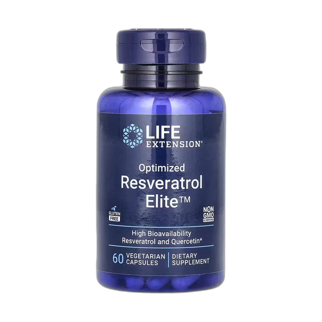 Life Extension, Optimized Resveratrol Elite, 60 Vegetarian Capsules front packaging view