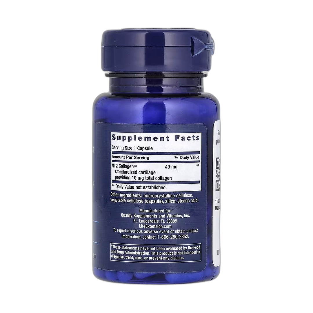 Life Extension, NT2 Collagen, 60 Small Capsules back packaging view