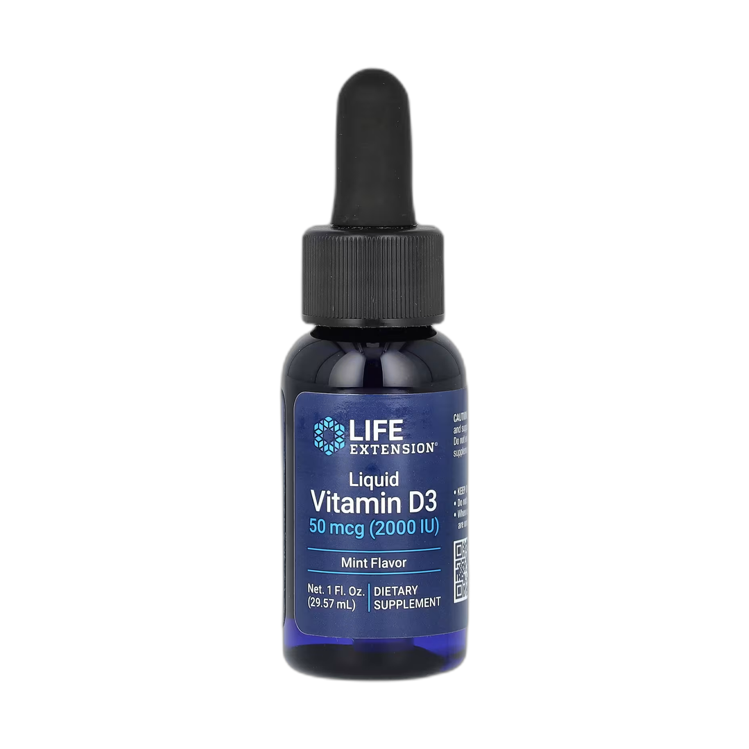 Life Extension, Liquid Vitamin D3, Mint, 50 mcg (2,000 IU), 1 fl oz, 29.57 ml front packaging view