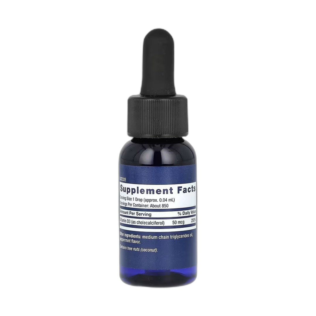 Life Extension, Liquid Vitamin D3, Mint, 50 mcg (2,000 IU), 1 fl oz, 29.57 ml back packaging view