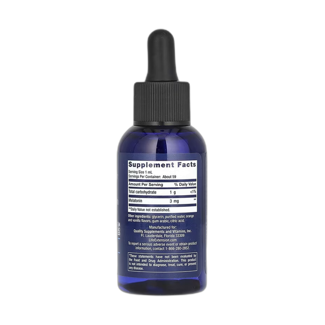 Life Extension, Fast-Acting Liquid Melatonin, Citrus-Vanilla, 2 fl oz, 59 ml back packaging view