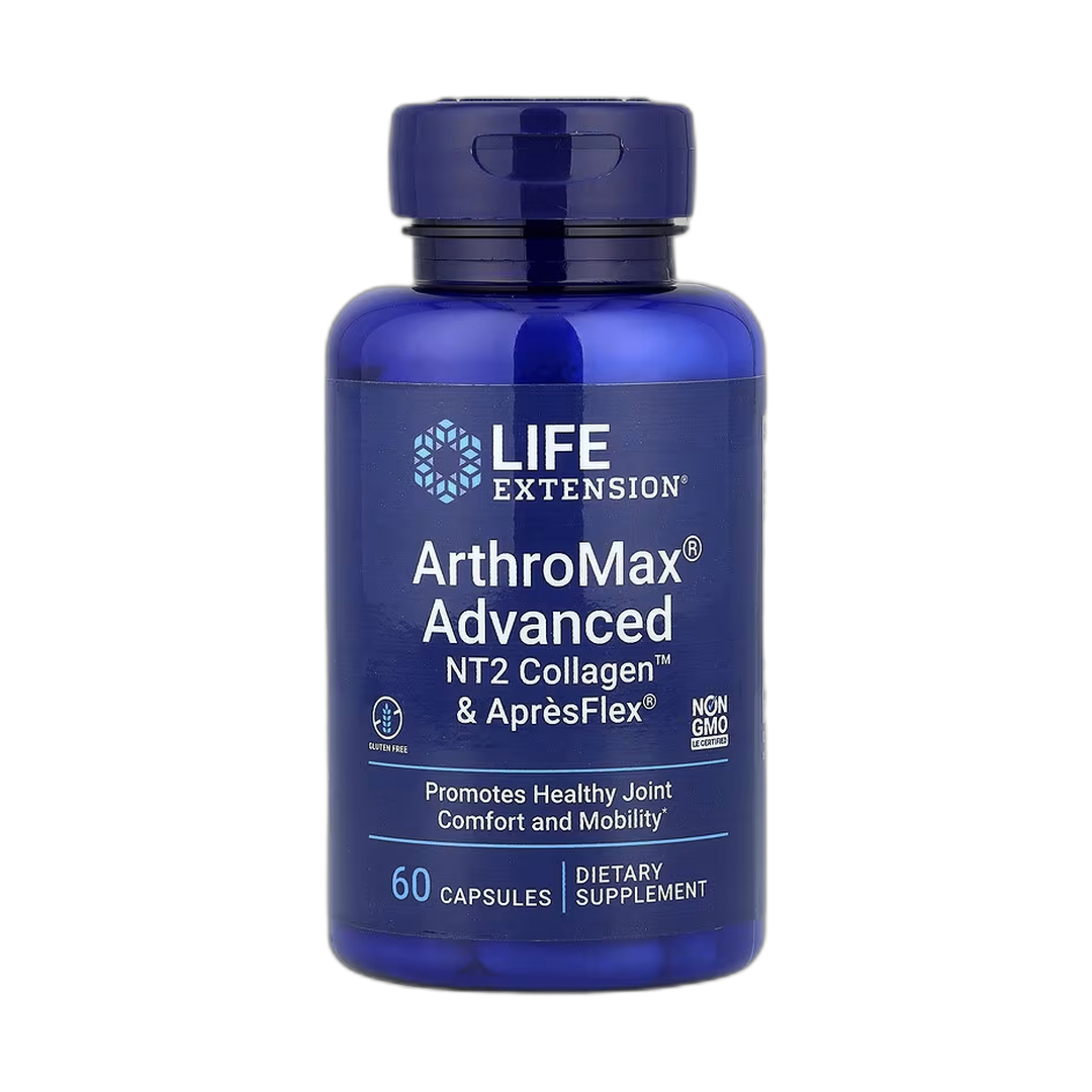Life Extension, ArthroMax Advanced, NT2 Collagen & ApresFlex, 60 Capsules front packaging view