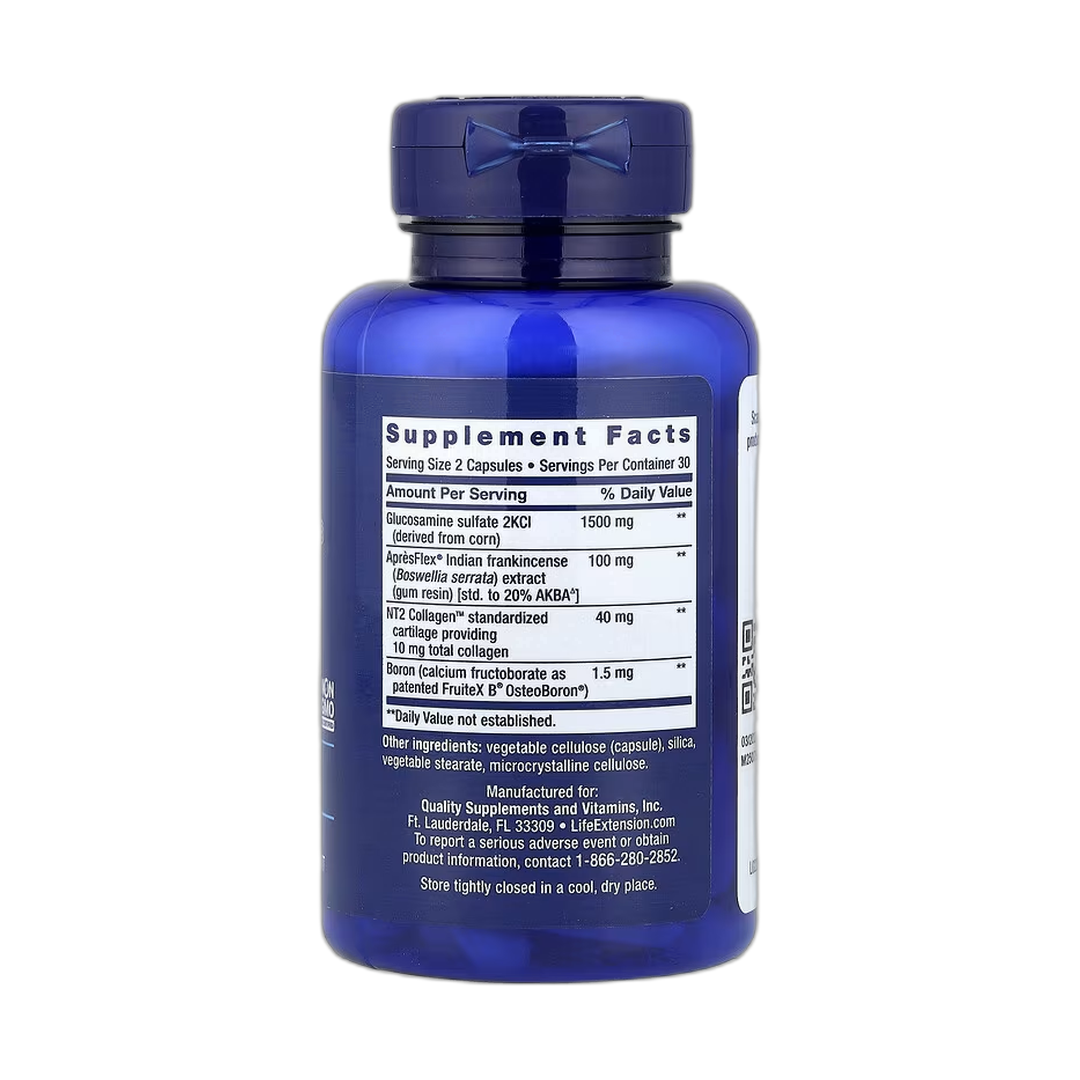 Life Extension, ArthroMax Advanced, NT2 Collagen & ApresFlex, 60 Capsules back packaging view