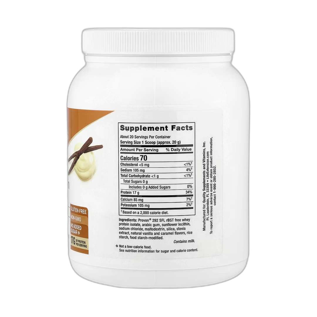 Life Extension, Wellness Code, Whey Protein Isolate, Vanilla, 0.89 lb, 403 g back packaging view