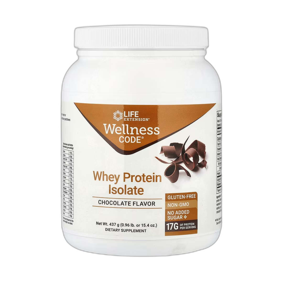 Life Extension, Wellness Code, Whey Protein Isolate, Chocolate, 0.96 lb, 437 g front packaging view