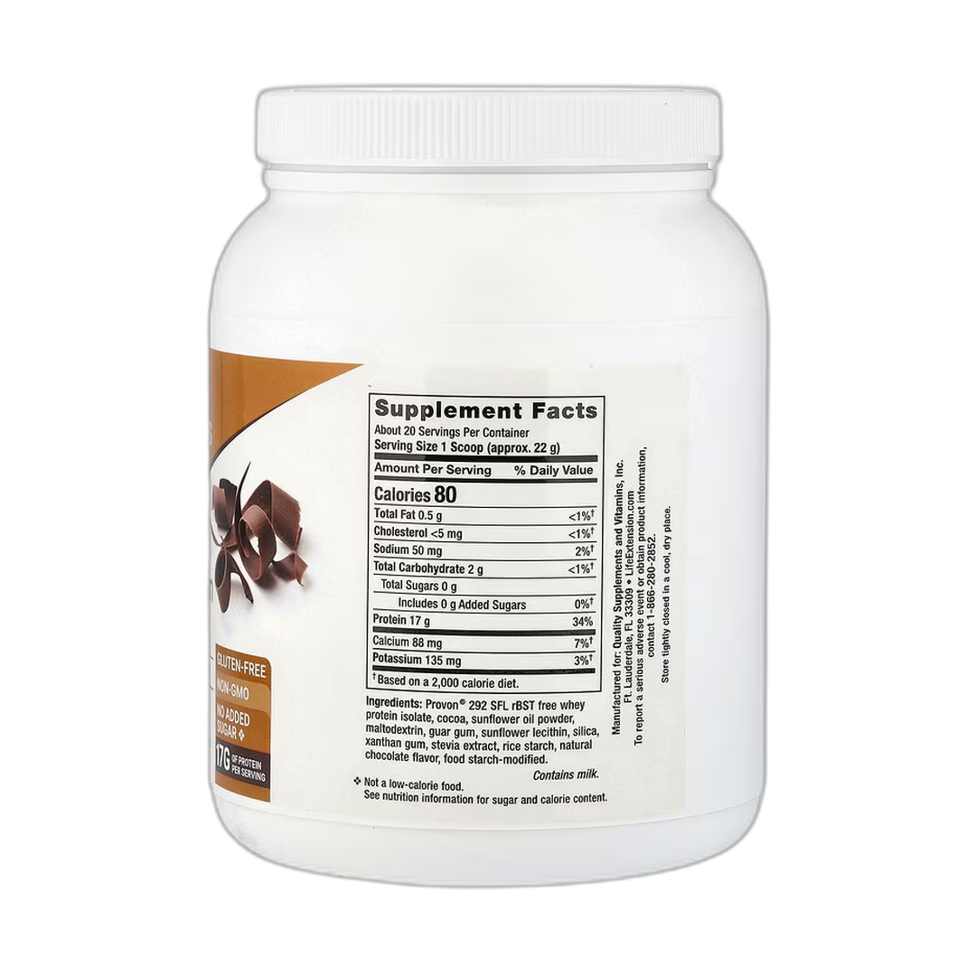Life Extension, Wellness Code, Whey Protein Isolate, Chocolate, 0.96 lb, 437 g back packaging view