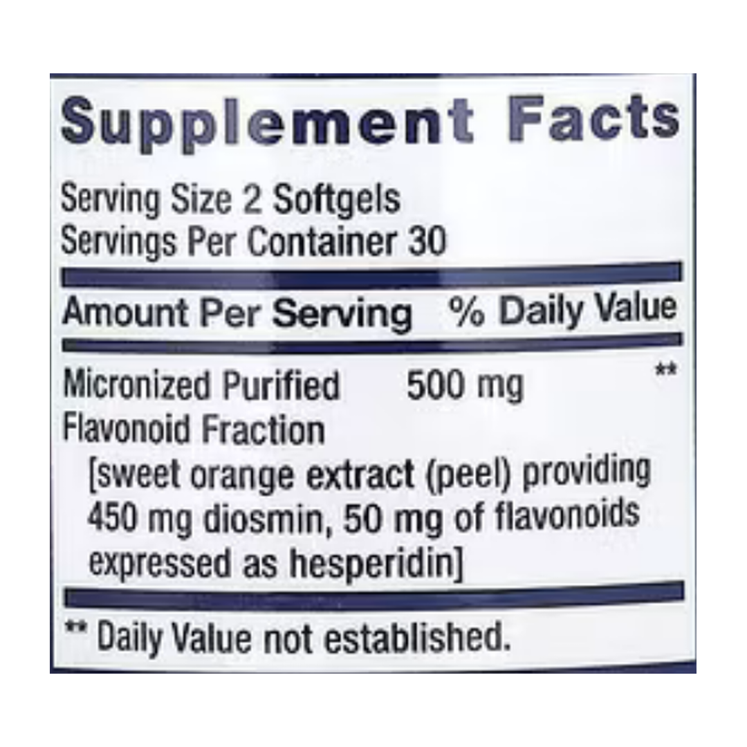 Life Extension, Youthful Legs, 60 Softgels supplement facts label showing ingredients, vitamins, minerals, and serving information