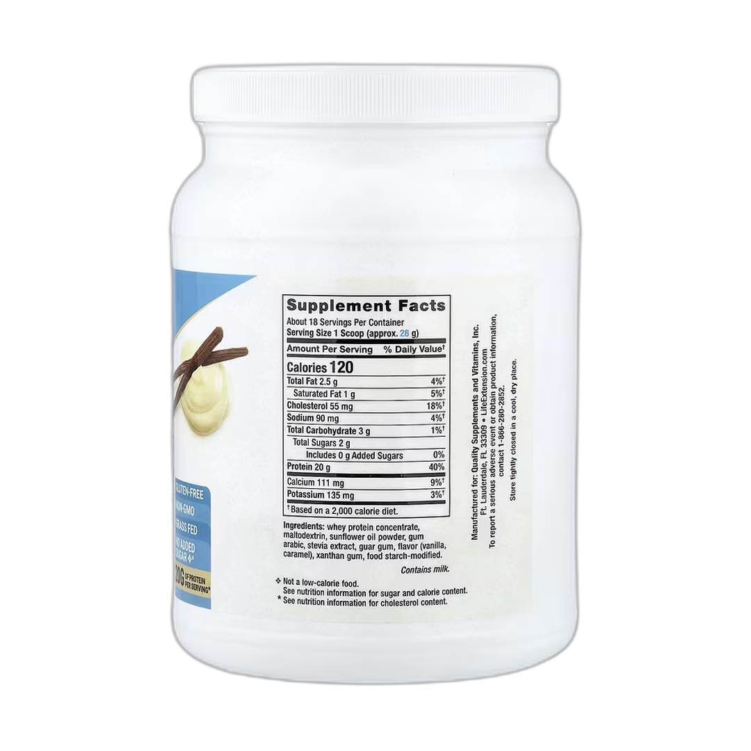 Life Extension, Wellness Code, Whey Protein Concentrate, Vanilla, 1.10 lb, 500 g back packaging view