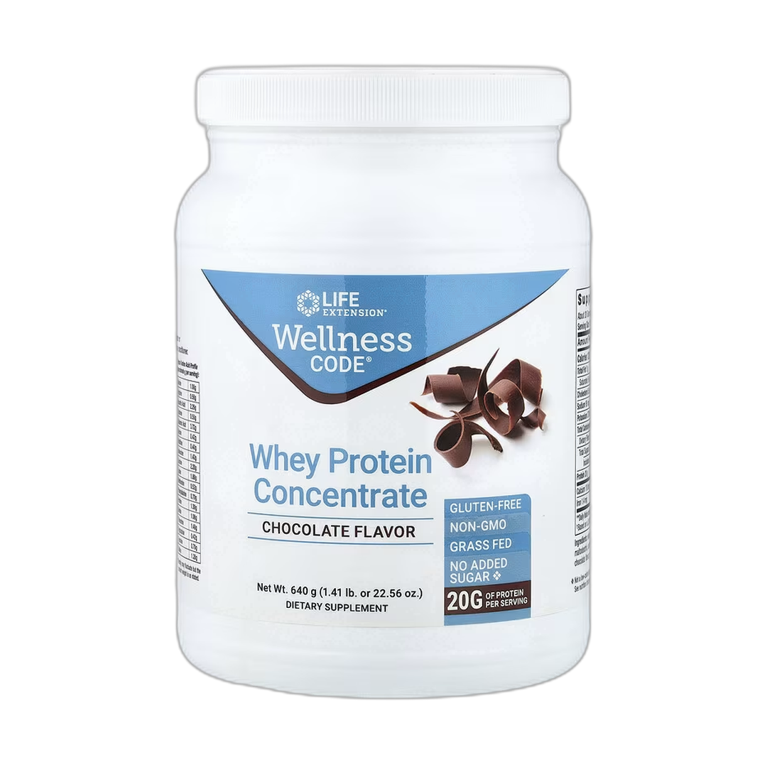 Life Extension, Wellness Code, Whey Protein Concentrate, Chocolate, 1.41 lb, 640 g front packaging view