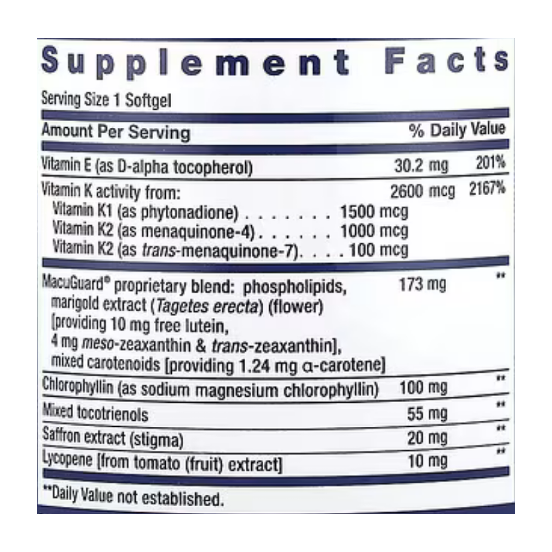 Life Extension, Once-Daily Health Booster, 60 Softgels supplement facts label showing ingredients, vitamins, minerals, and serving information