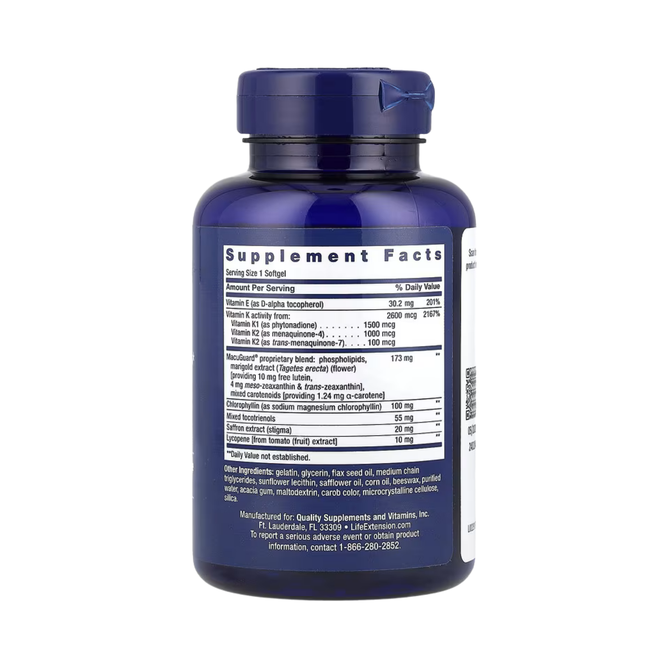 Life Extension, Once-Daily Health Booster, 60 Softgels back packaging view