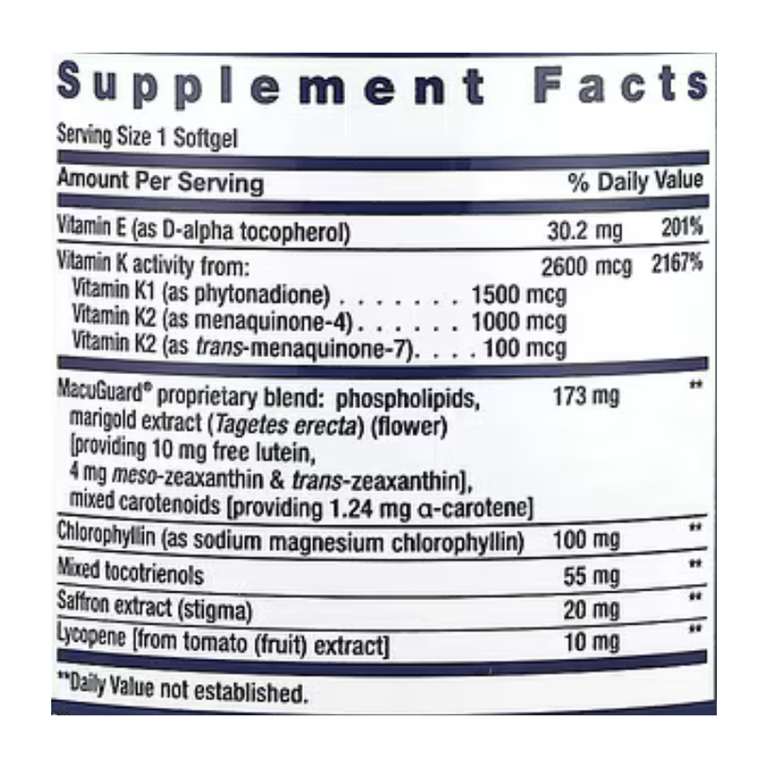 Life Extension, Once-Daily Health Booster, 30 Softgels supplement facts label showing ingredients, vitamins, minerals, and serving information