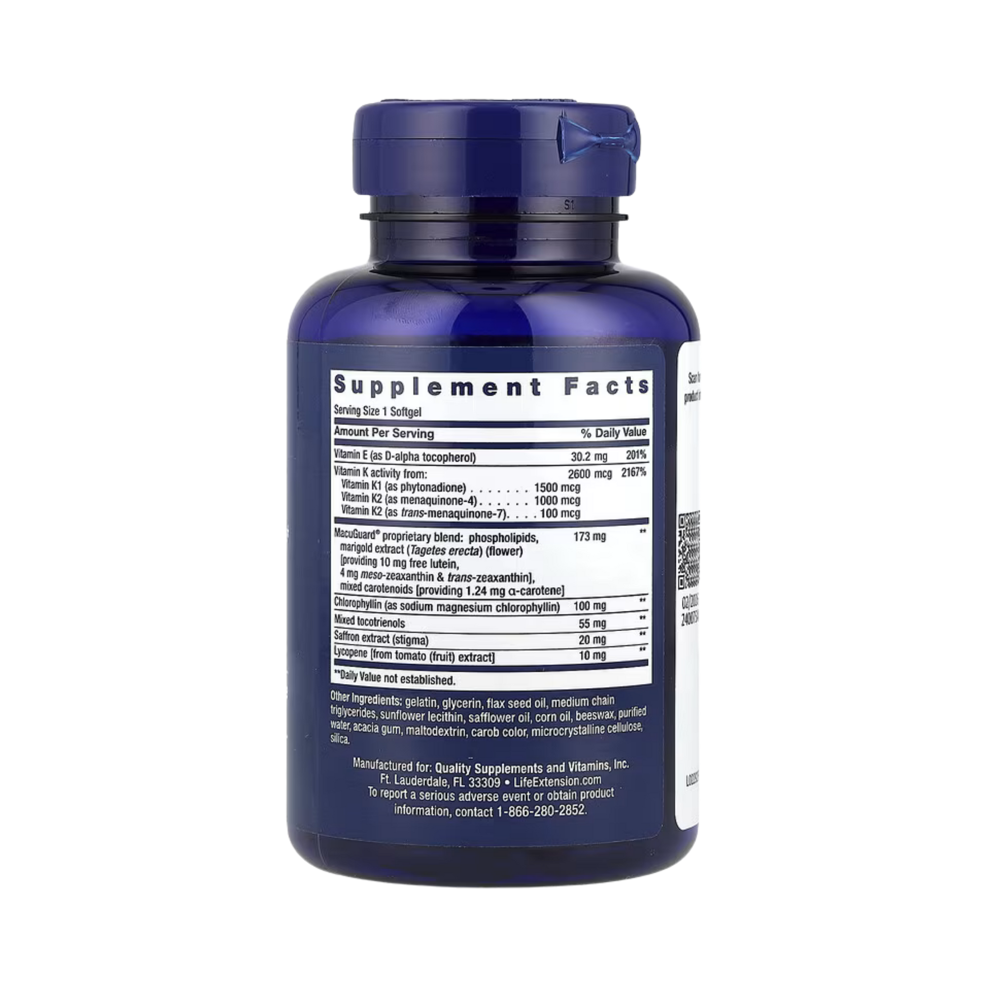 Life Extension, Once-Daily Health Booster, 30 Softgels back packaging view