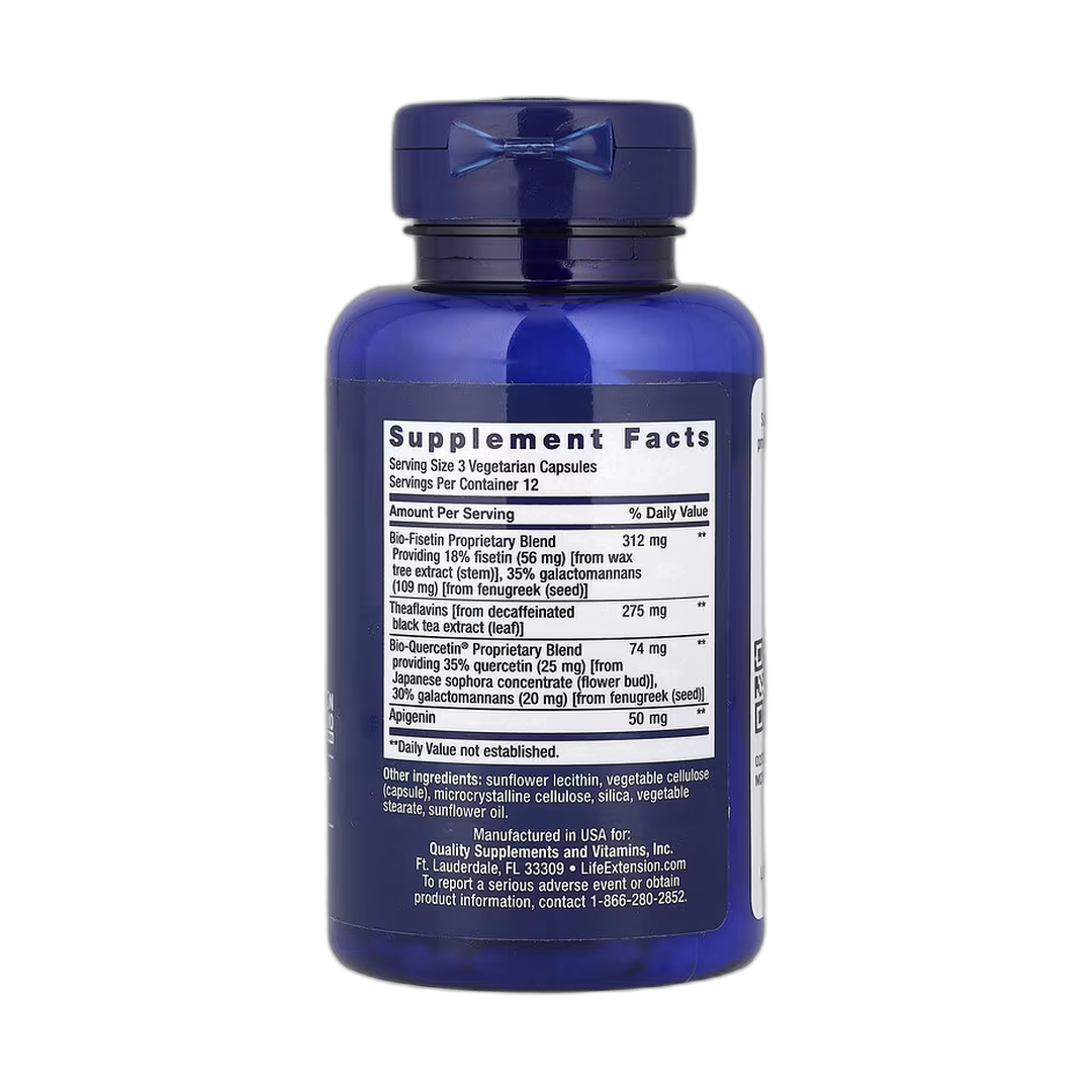 Life Extension, Senolytic Activator, 36 Vegetarian Capsules back packaging view