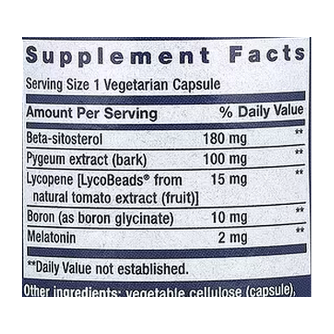 Life Extension, Men's Bladder Support, 30 Vegetarian Capsules supplement facts label showing ingredients, vitamins, minerals, and serving information