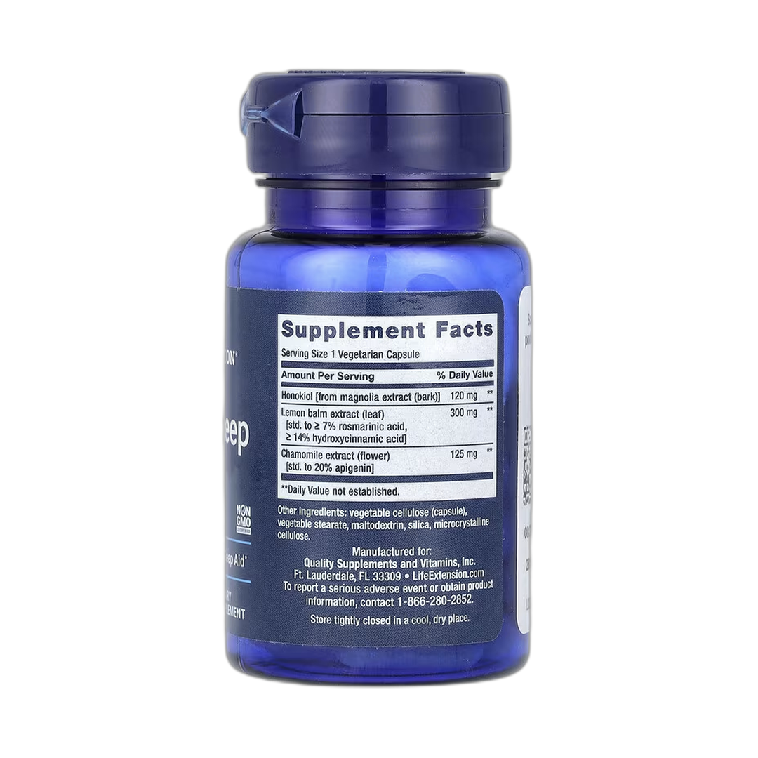 Life Extension, Herbal Sleep PM, 30 Vegetarian Capsules back packaging view