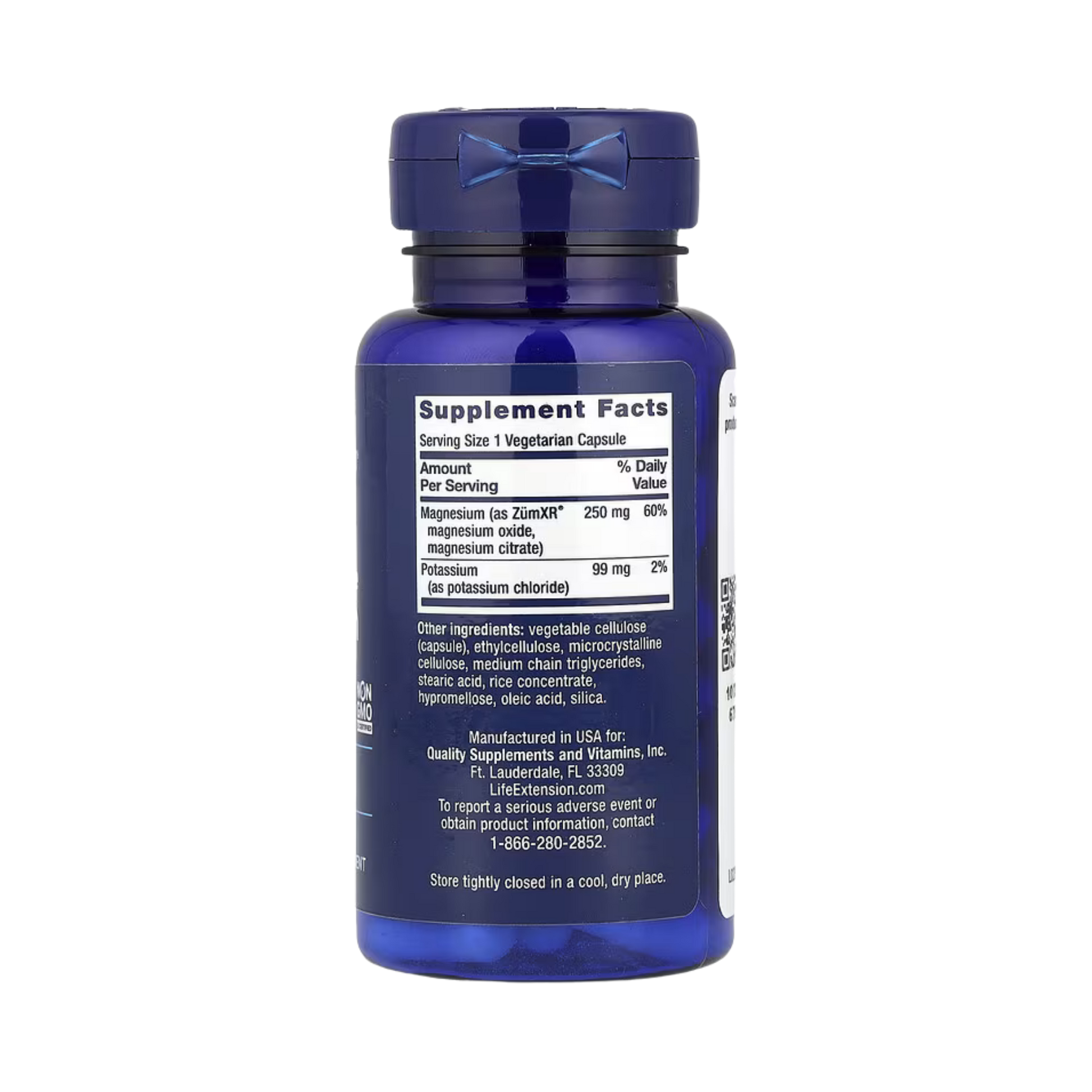 Life Extension, Potassium with Extend-Release Magnesium, 60 Vegetarian Capsules back packaging view