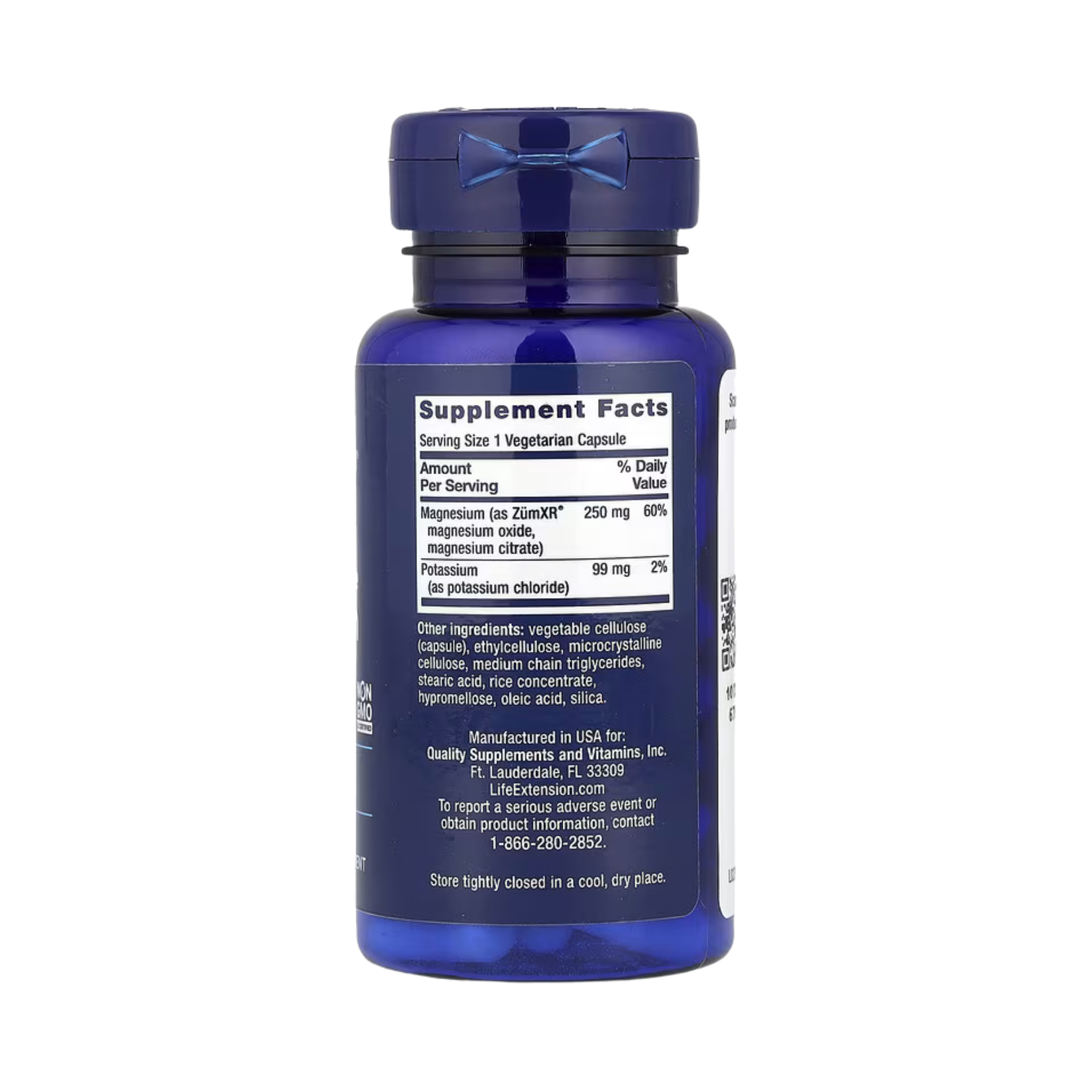 Life Extension, Potassium with Extend-Release Magnesium, 60 Vegetarian Capsules back packaging view
