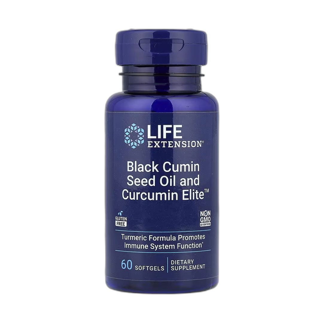 Life Extension, Black Cumin Seed Oil and Curcumin Elite, 60 Softgels front packaging view