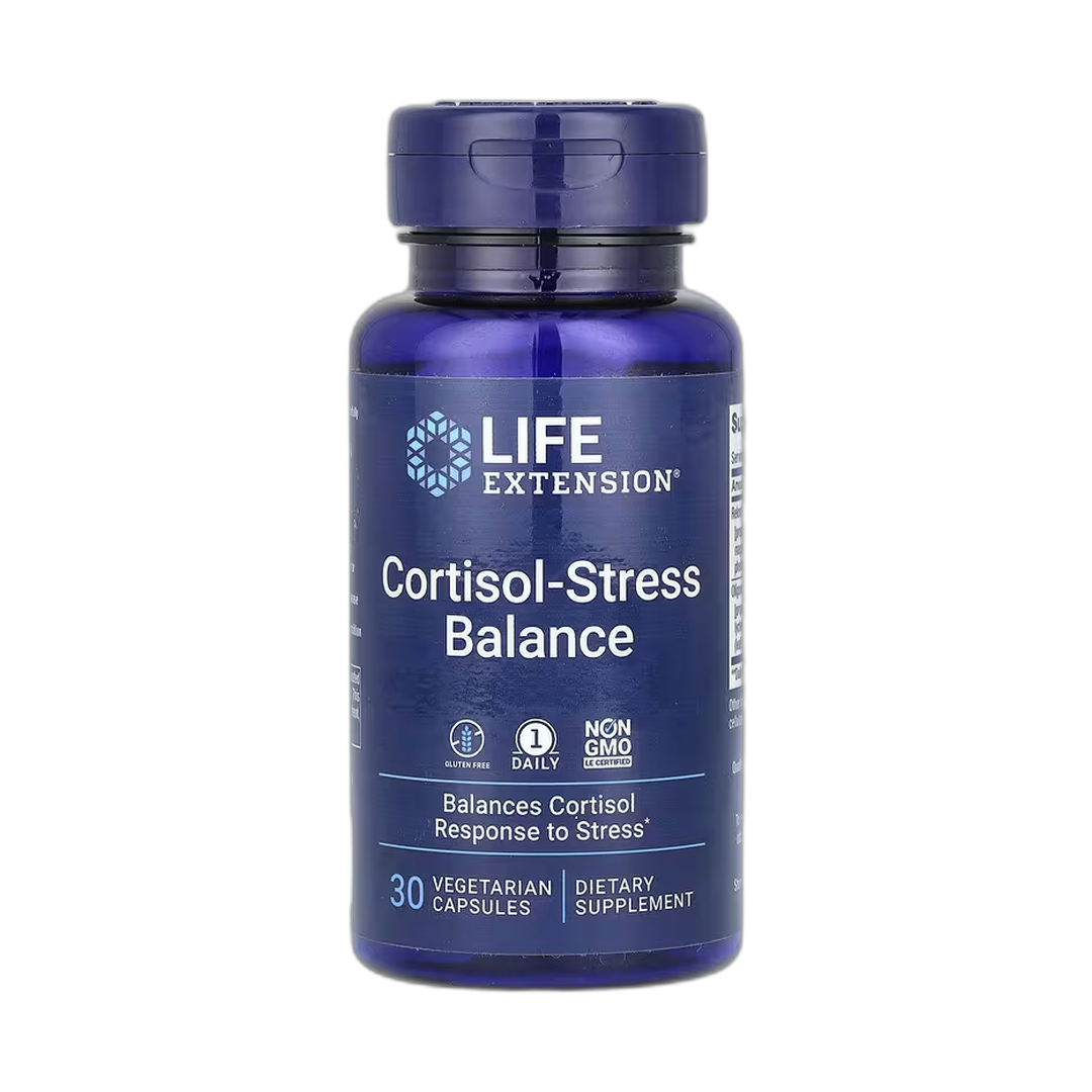Life Extension, Cortisol-Stress Balance, 30 Vegetarian Capsules front packaging view