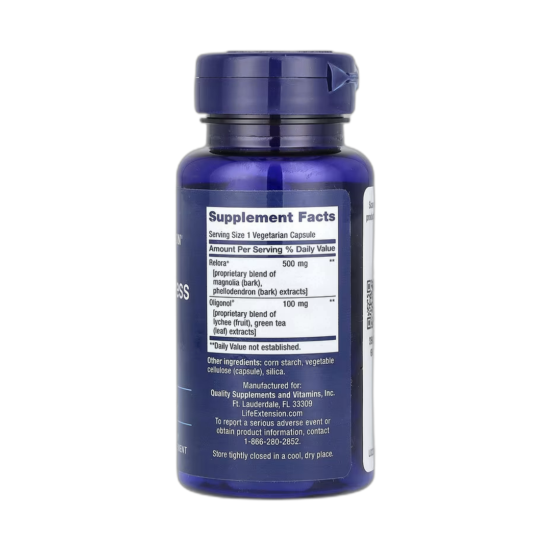 Life Extension, Cortisol-Stress Balance, 30 Vegetarian Capsules back packaging view