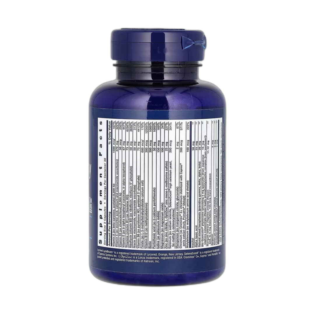 Life Extension, Two-Per-Day Multivitamin, 60 Capsules back packaging view
