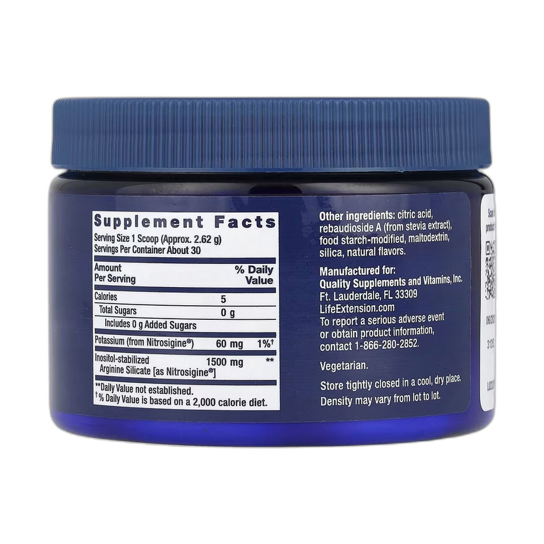 Life Extension, NitroVasc Boost, Berry, 2.77 oz, 78.6 g back packaging view