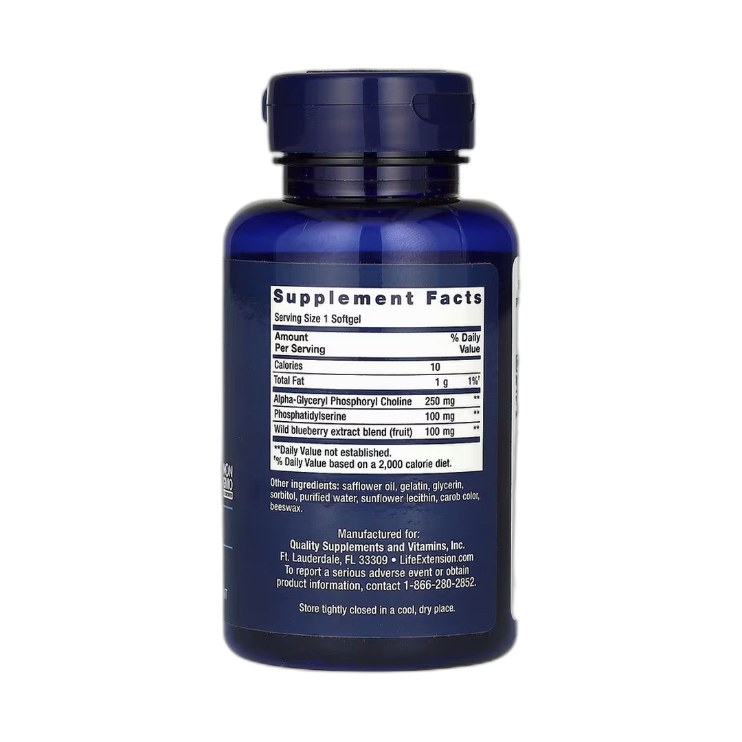 Life Extension, Cognitex Alpha GPC, 30 Softgels back packaging view