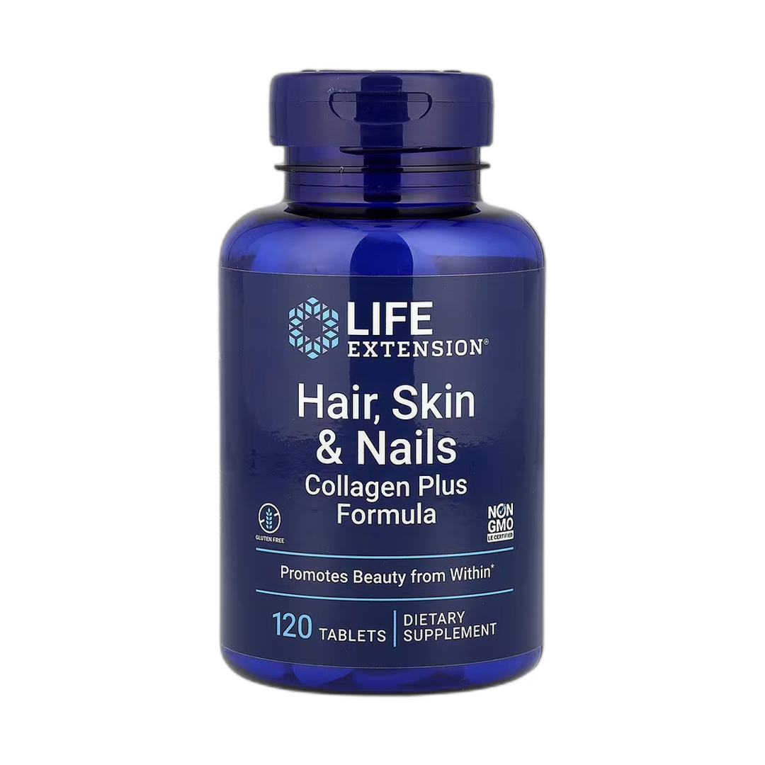 Life Extension, Hair, Skin & Nails, Collagen Plus Formula, 120 Tablets front packaging view