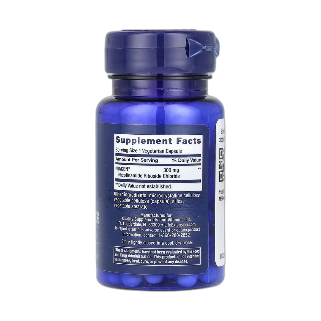 Life Extension, NAD+ Cell Regenerator, 300 mg, 30 Vegetarian Capsules back packaging view