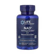 Life Extension, NAD+ Cell Regenerator and Resveratrol Elite, 30 Vegetarian Capsules front packaging view