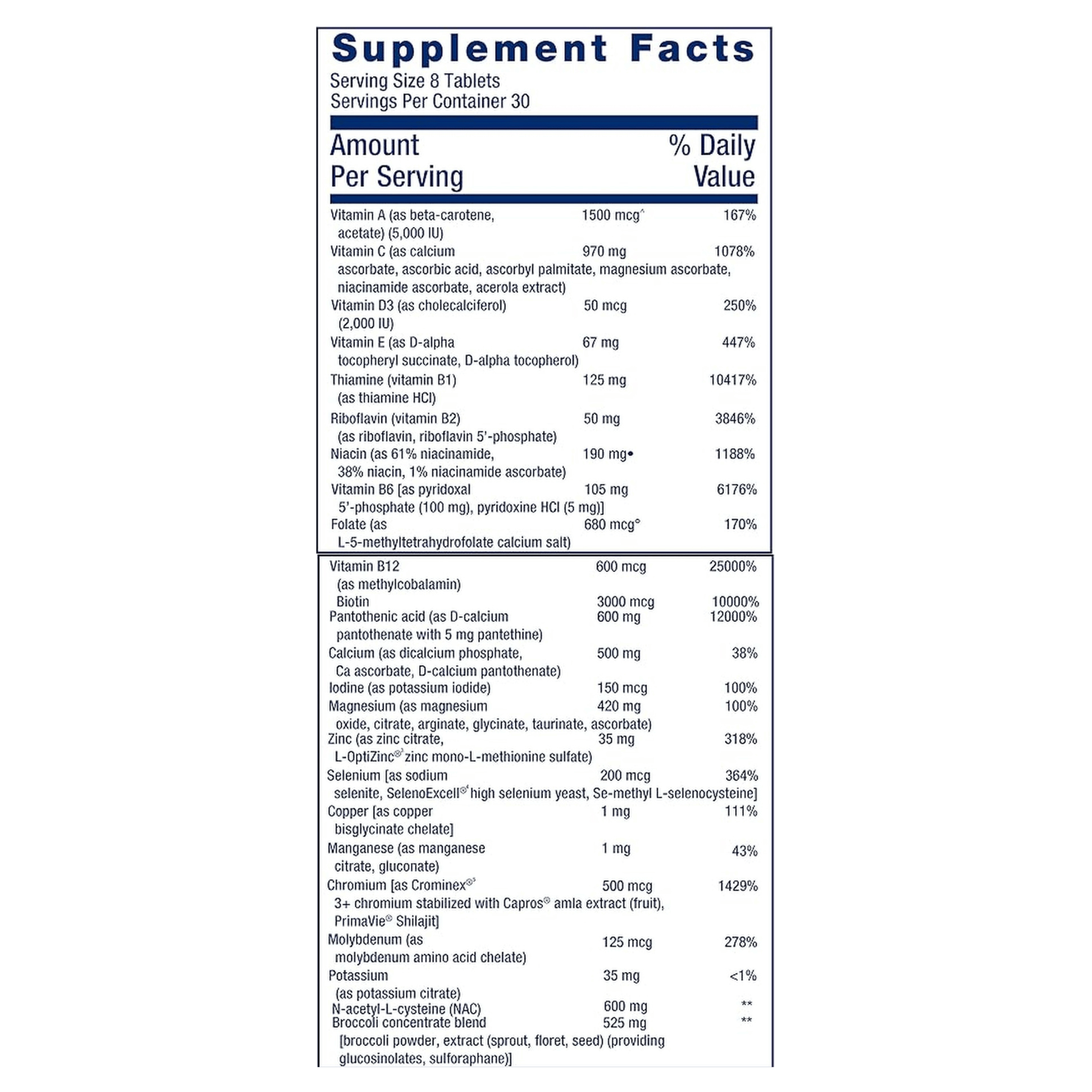 Life Extension, Mix Tablets, 240 Tablets supplement facts label showing ingredients, vitamins, minerals, and serving information