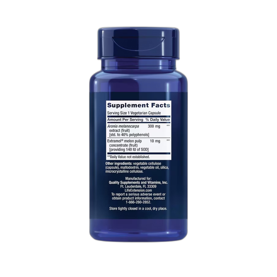 Life Extension, SOD Booster, 30 Vegetarian Capsules back packaging view