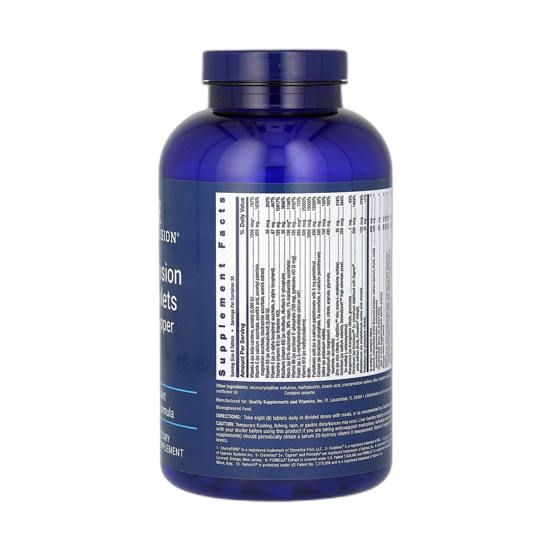 Life Extension, Mix Tablets Without Copper, 240 Tablets back packaging view