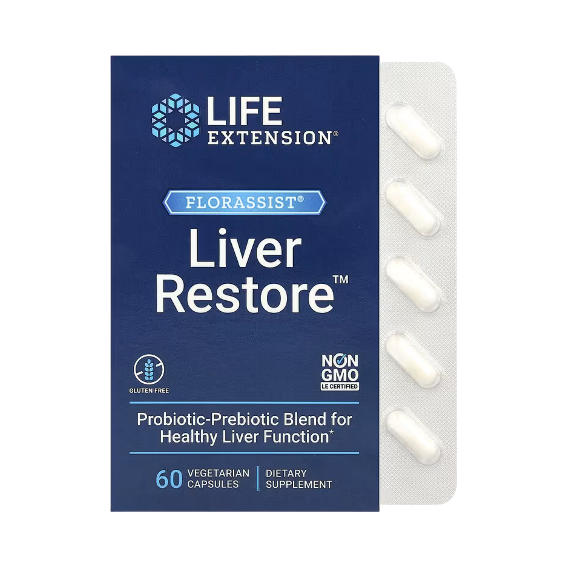 Life Extension, FLORASSIST Liver Restore, 60 Vegetarian Capsules front packaging view