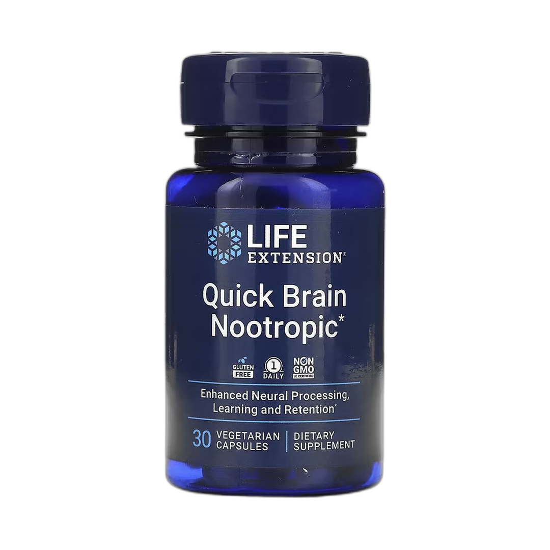 Life Extension, Quick Brain Nootropic, 30 Vegetarian Capsules front packaging view