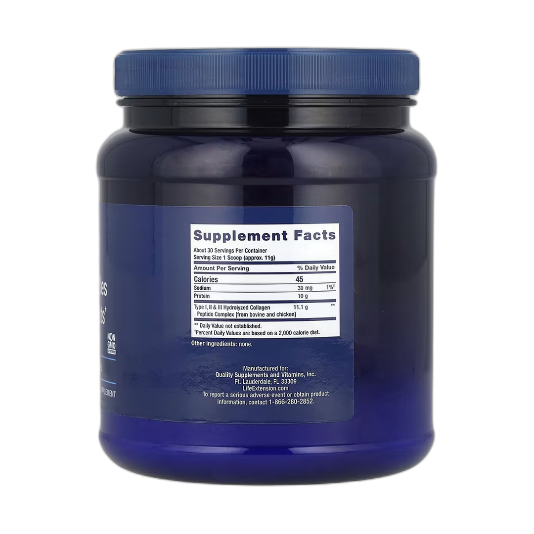Life Extension, Collagen Peptides For Skin & Joints, 12 oz, 343 g back packaging view