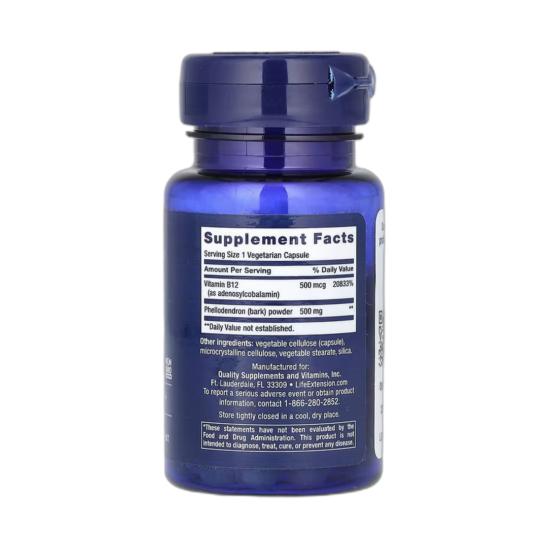 Life Extension, Dopamine Advantage, 30 Vegetarian Capsules back packaging view