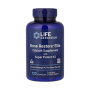 Life Extension, Bone Restore Elite, Calcium Supplement with Super Potent K2, 120 Capsules front packaging view