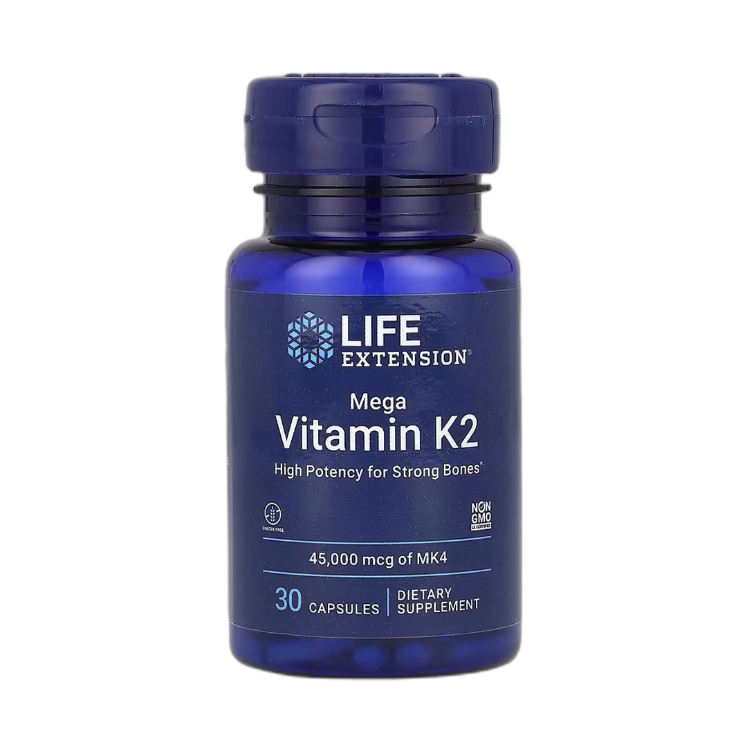 Life Extension, Mega Vitamin K2, 45,000 mcg, 30 Capsules front packaging view