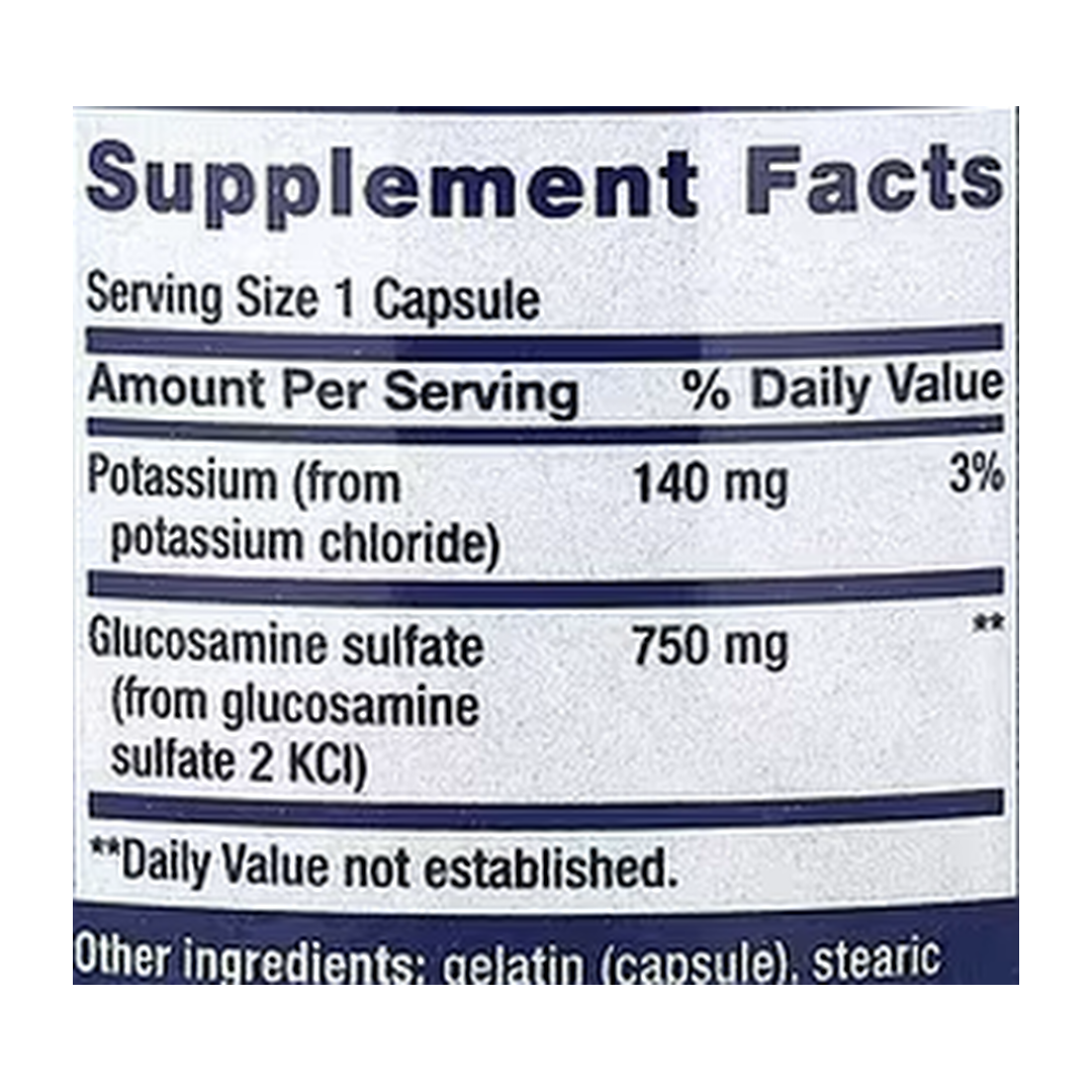 Life Extension, Glucosamine Sulfate, 60 Capsules supplement facts label showing ingredients, vitamins, minerals, and serving information