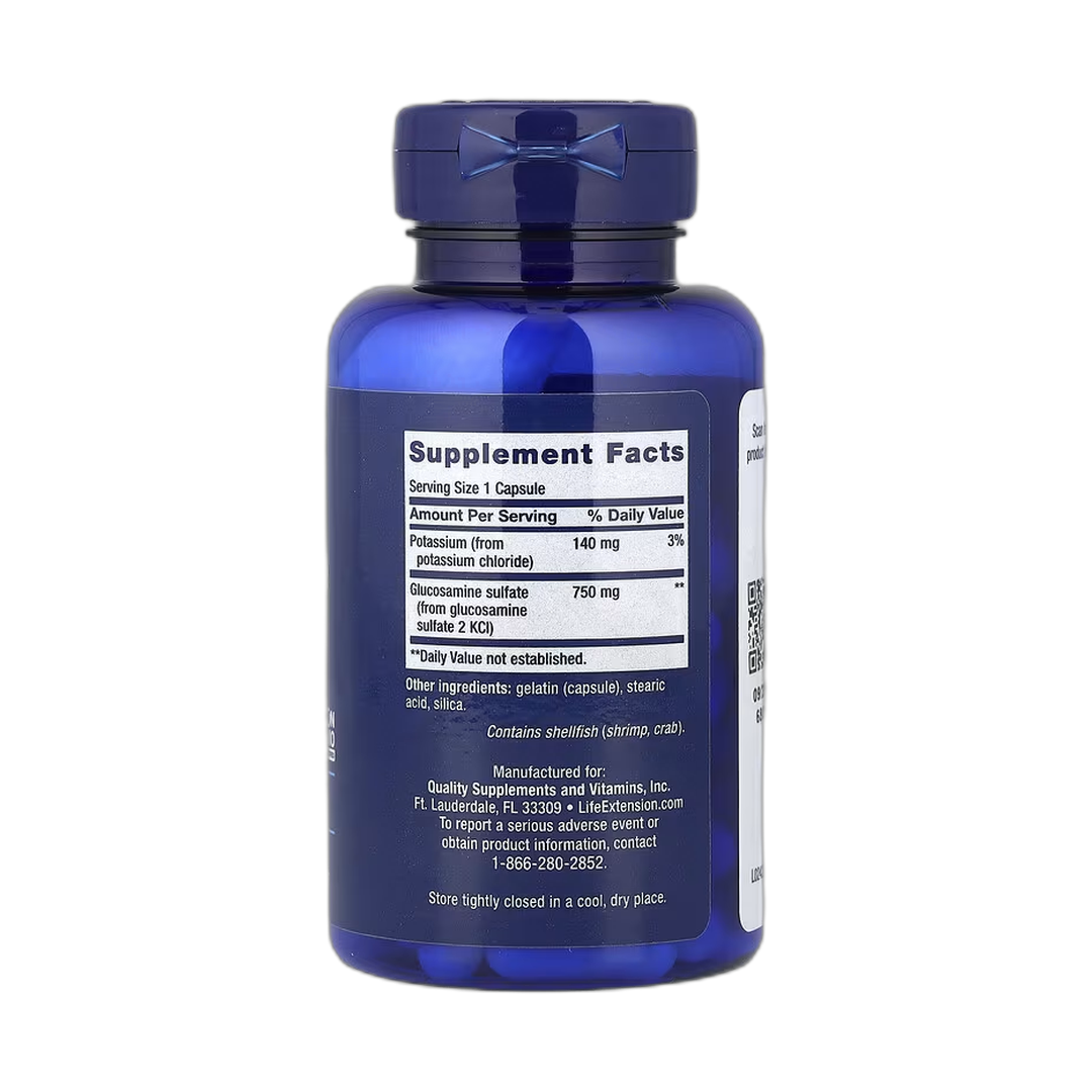 Life Extension, Glucosamine Sulfate, 60 Capsules back packaging view