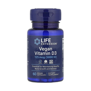 Life Extension, Vegan Vitamin D3, 125 mcg (5000 IU), 60 Vegan Capsules front packaging view