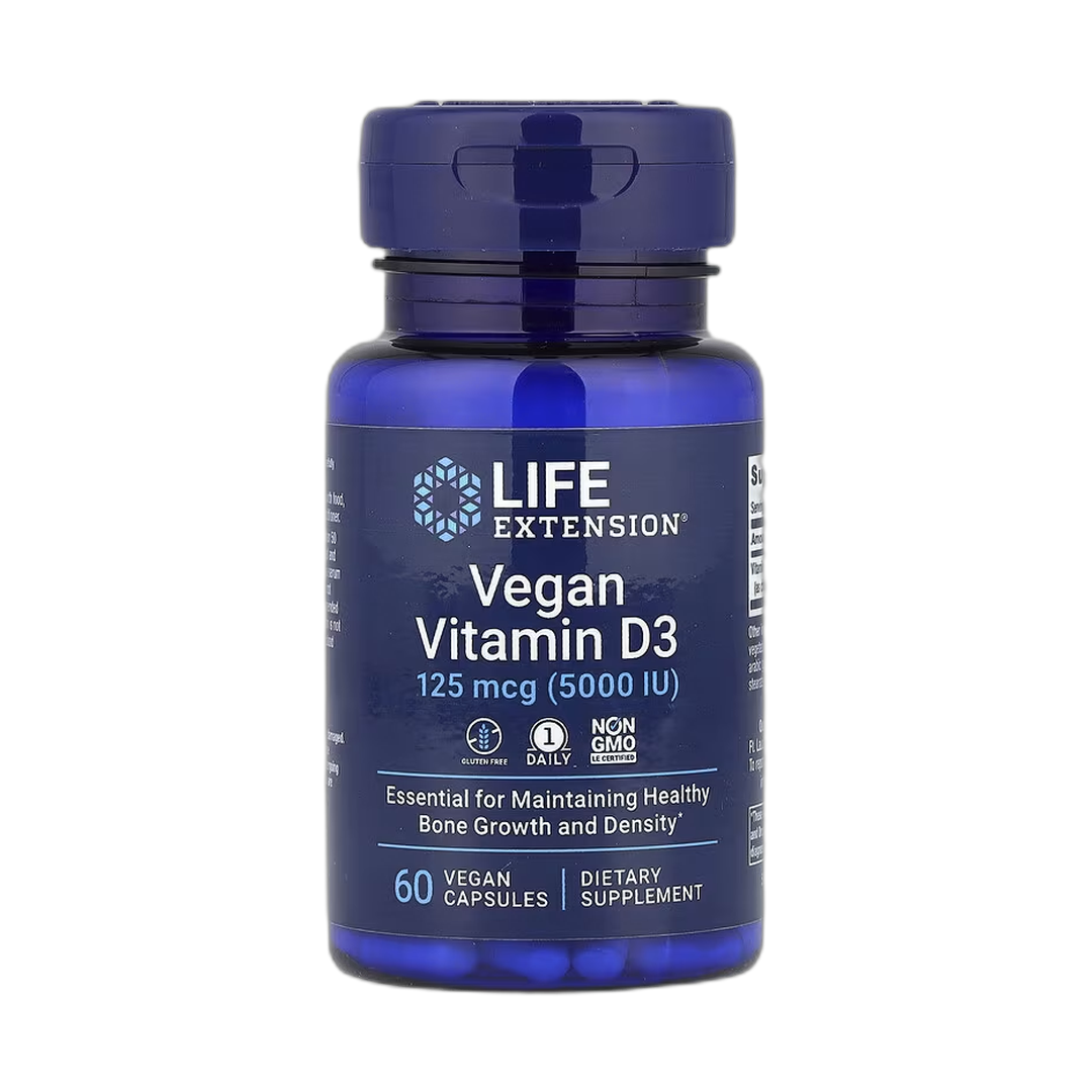 Life Extension, Vegan Vitamin D3, 125 mcg (5000 IU), 60 Vegan Capsules front packaging view