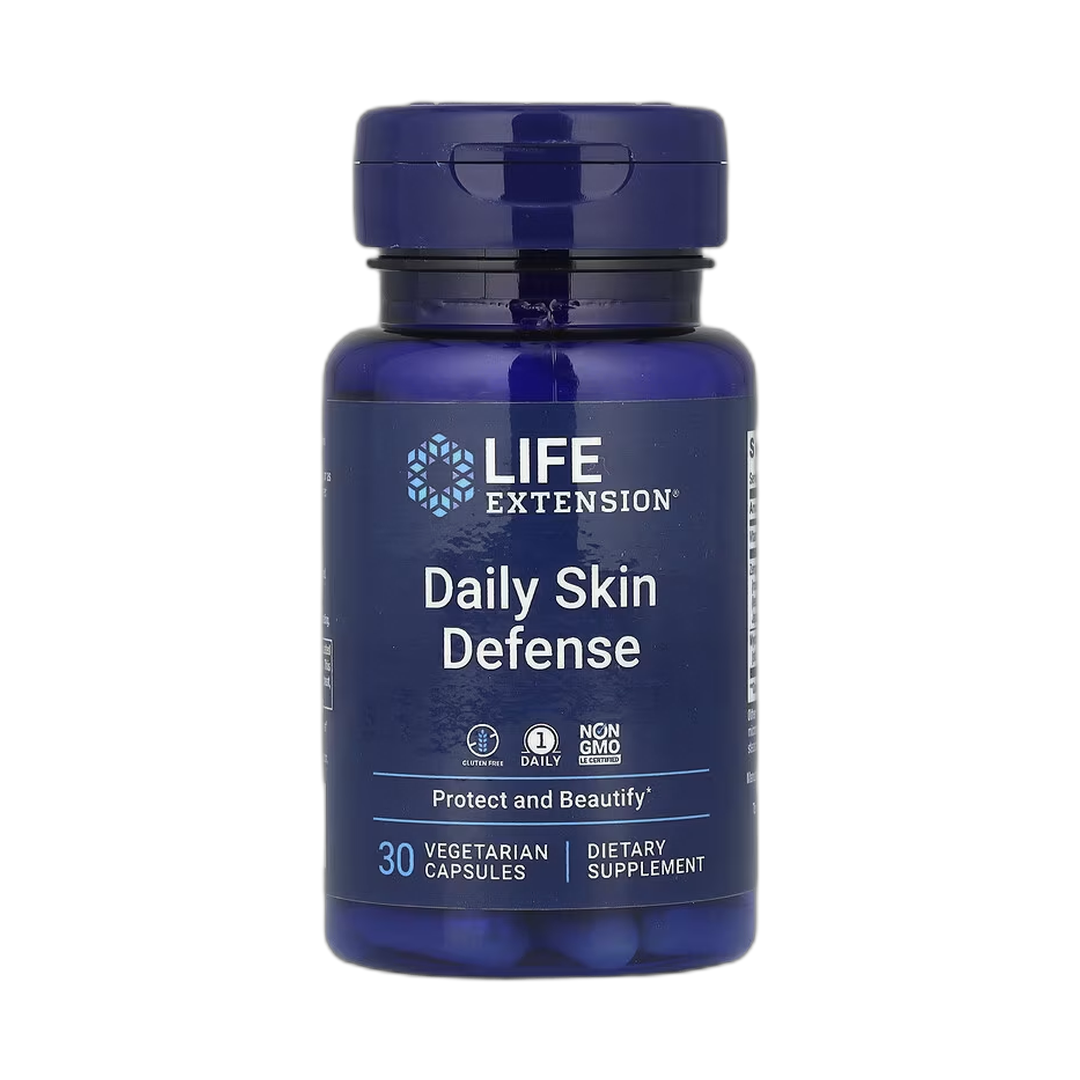 Life Extension, Daily Skin Defense, 30 Vegetarian Capsules front packaging view