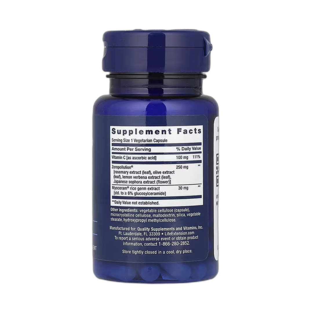 Life Extension, Daily Skin Defense, 30 Vegetarian Capsules back packaging view