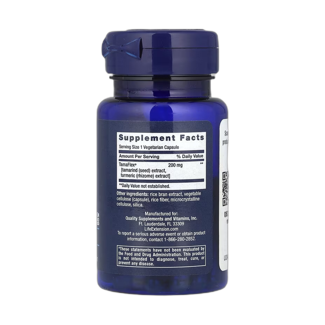Life Extension, Joint Mobility, 60 Vegetarian Capsules back packaging view