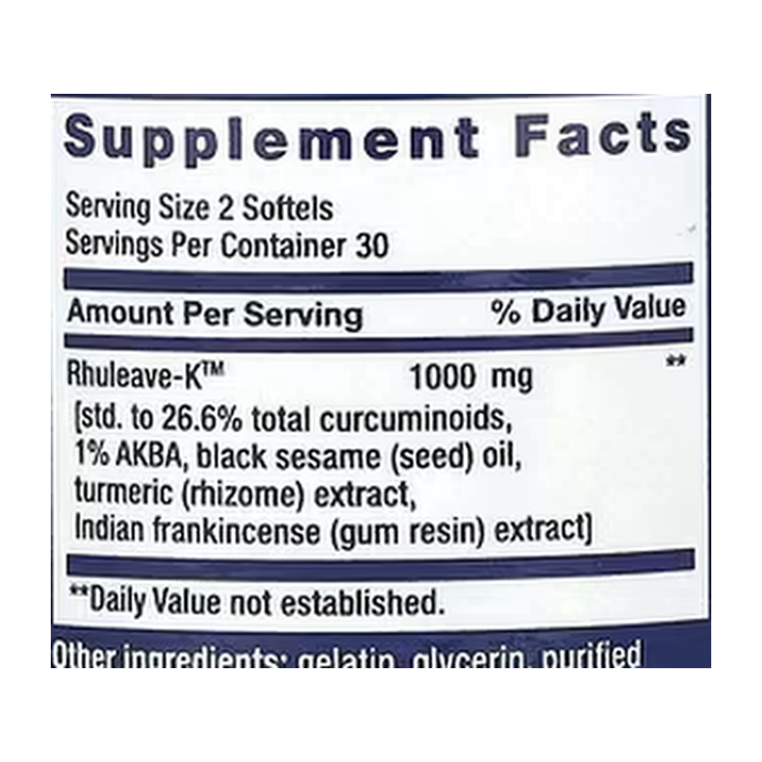 Life Extension, Fast Acting Relief, 60 Softgels supplement facts label showing ingredients, vitamins, minerals, and serving information