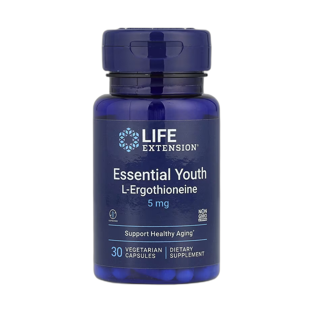 Life Extension, Essential Youth L-Ergothioneine, 5 mg, 30 Vegetarian Capsules front packaging view