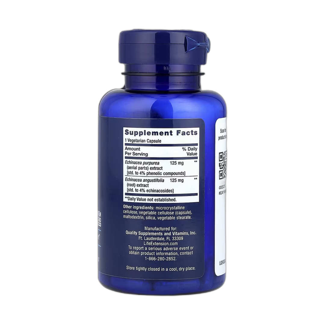 Life Extension, Echinacea Elite, 60 Vegetarian Capsules back packaging view